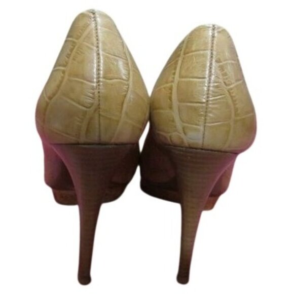 Tory Burch Tan Brown Croc Embossed Italian Leather Platform Pumps Heels size 8.5 - Picture 4 of 12